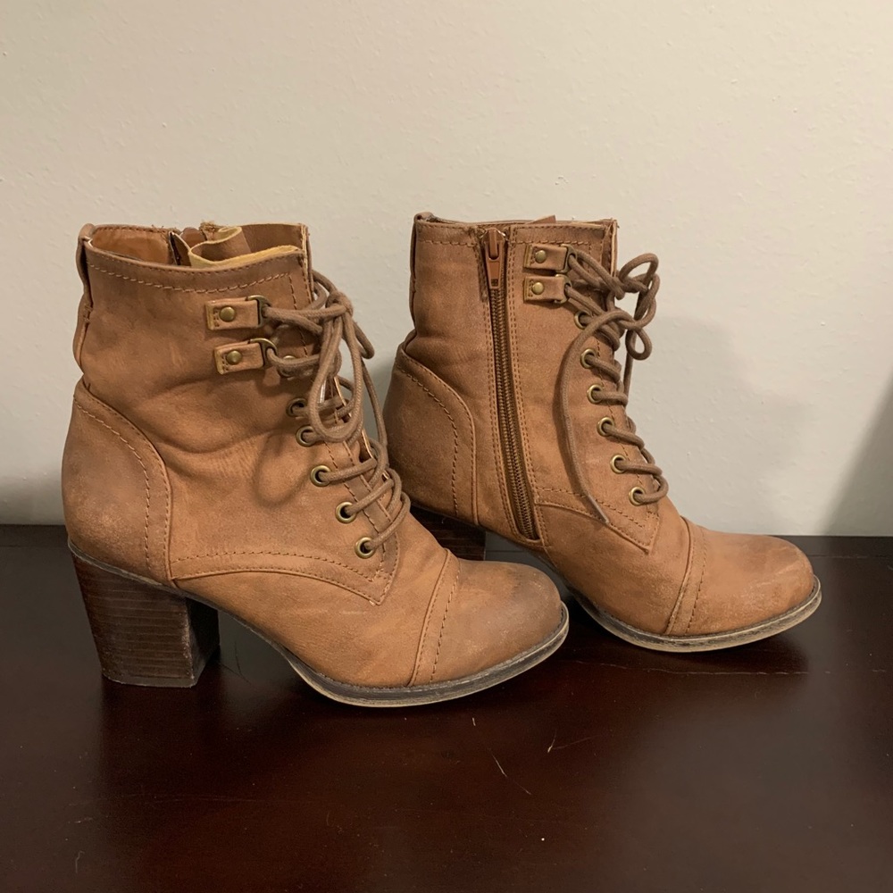 Steve Madden combat heeled booties.